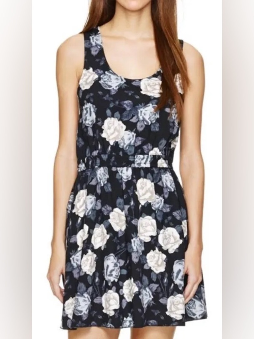 Talula Aritzia navy blue floral white gray flowers mini dress women’s small